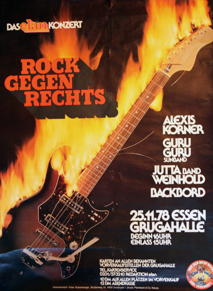 Plakat 1978 "Rock gegen Rechts" in der Essener Grugahalle